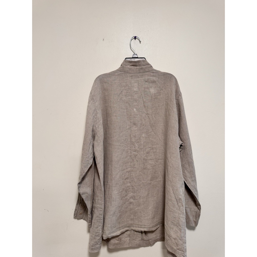 FLAX 100% Linen Button Front Top Mandarin Collar Women Size L Lagenlook - Picture 4 of 7